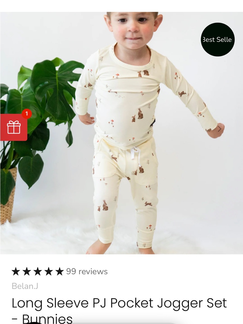 Kids Bunny Print Long-Sleeve Pajama Set - Cream